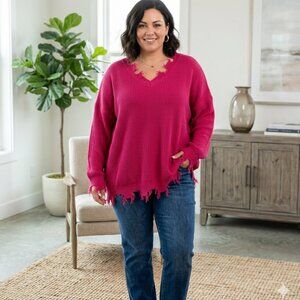 GeeGee Pink Sweater with Fringe Size 1XL - Oversized - NWT